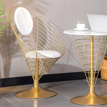 White Metal Dining Chair Velvet Upholstered Balloon Chair
